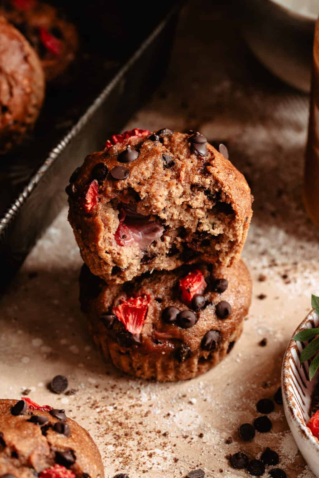 Healthy Strawberry Banana Chocolate Chip Muffins Kalejunkie