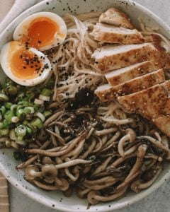 Pan Seared Chicken Ramen Bowl with Spicy Scallion