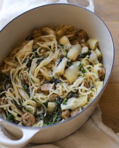 One Pot Spinach Artichoke Sausage Pasta