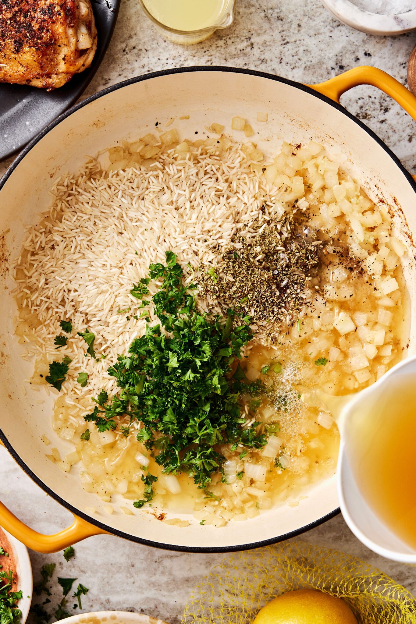 One Pan Greek Chicken and Lemon Rice Kalejunkie
