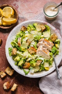 Healthy Chicken Caesar Salad with Tahini Caesar Dressing