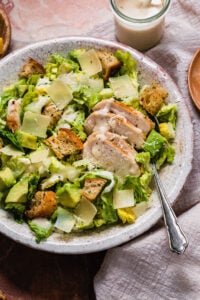 Healthy Chicken Caesar Salad with Tahini Caesar Dressing