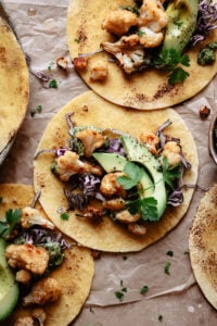 Roasted Cauliflower Tacos with Chimichurri Sauce