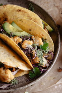 Roasted Cauliflower Tacos with Chimichurri Sauce