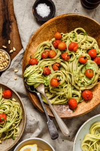 Creamy Avocado Pasta with Roasted Tomatoes