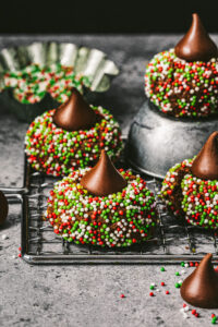 Christmas Chocolate Peanut Butter Blossom Cookies