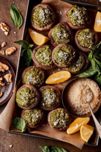 Vegan Pesto Stuffed Mushrooms