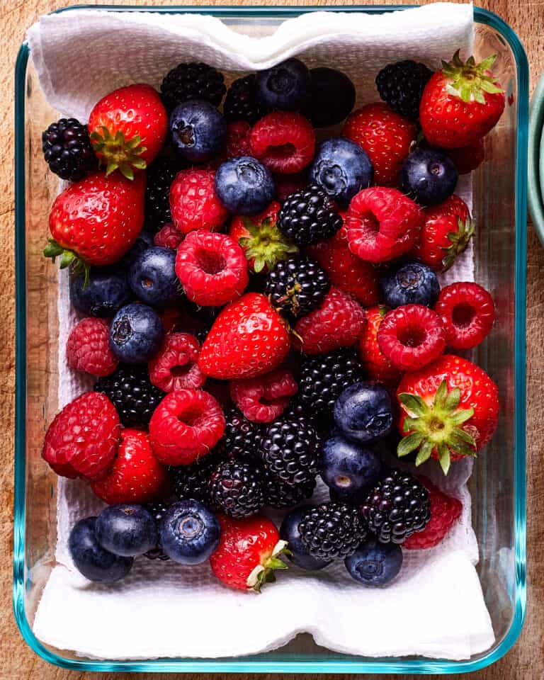 A container full of the perfectly washed berries