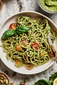 10-Minute Vegan Pistachio Pesto Zucchini Noodles