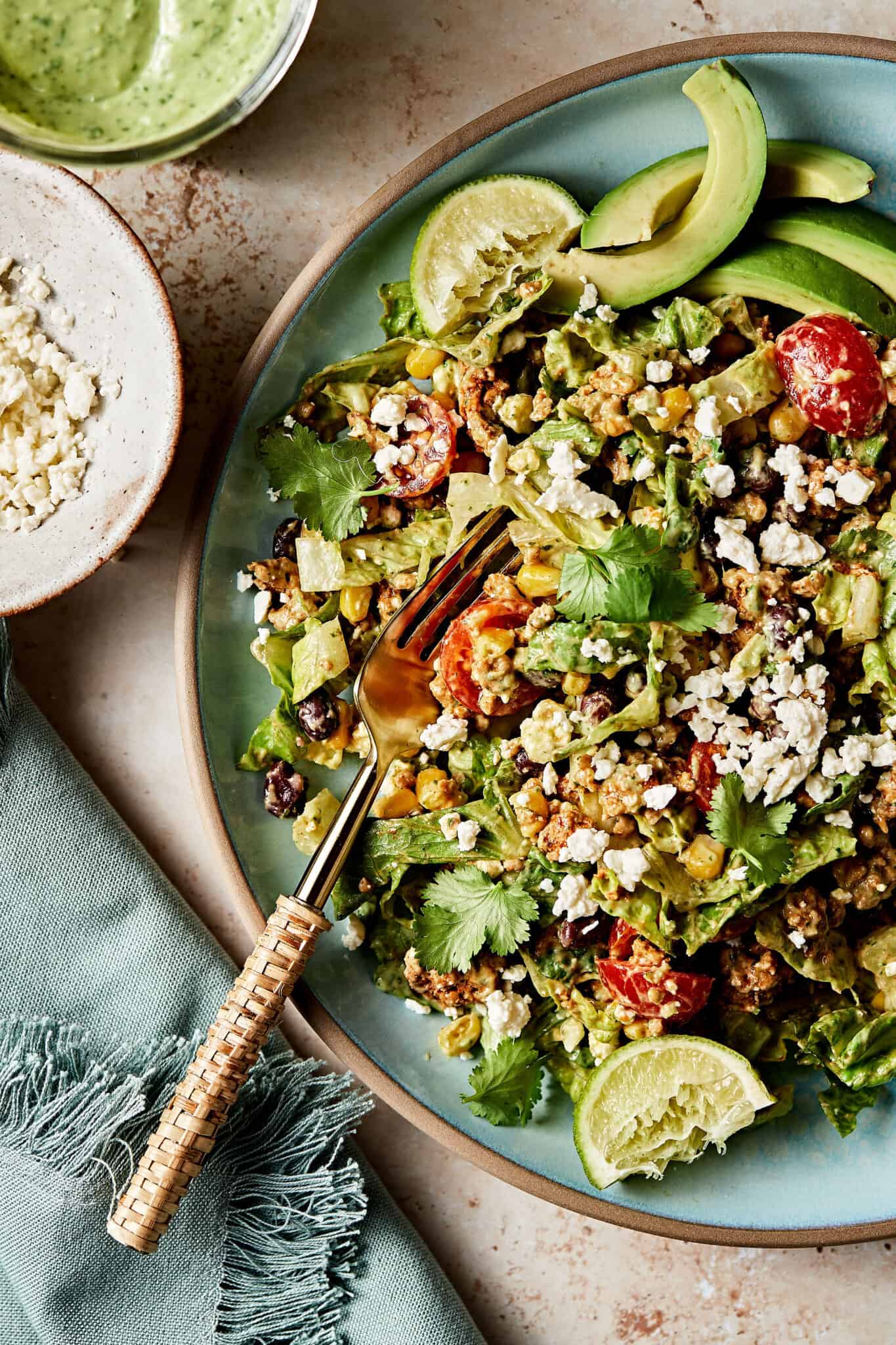Chicken Taco Salad with Tangy Avocado Lime Dressing Kalejunkie