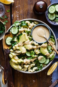 The Ultimate Green Pasta Salad with Lemon Tahini Dressing
