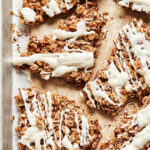 A tray of the cinnamon roll granola clusters