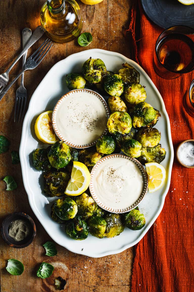GlutenFree Smashed Brussels Sprouts with Lemon Tahini Dressing