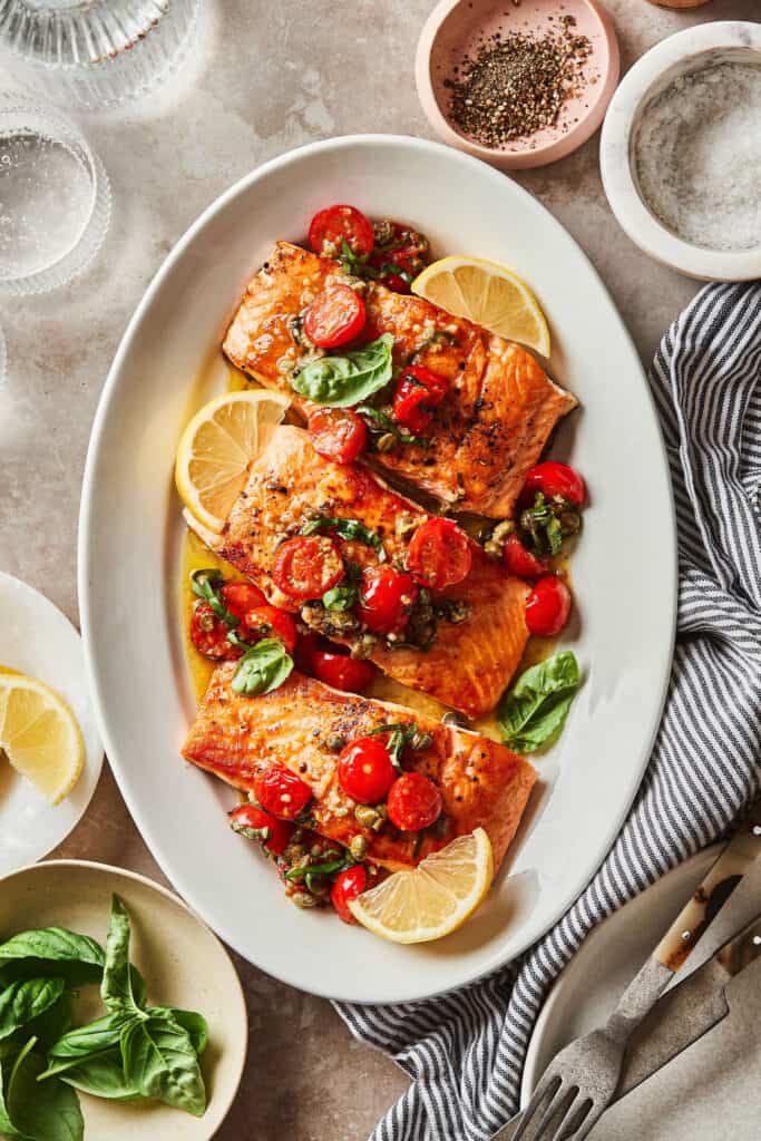 Quick & Easy Salmon with Tomato Lemon Sauce Kalejunkie