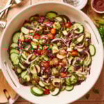 A big bowl of the copycat Erewhon cucumber avocado salad, sitting in a bowl on a countertop
