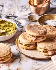 Green Onion Pesto Ham & Cheese Breakfast Sandwiches