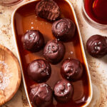 A tray of the chocolate chickpea truffles, laid out on a platter