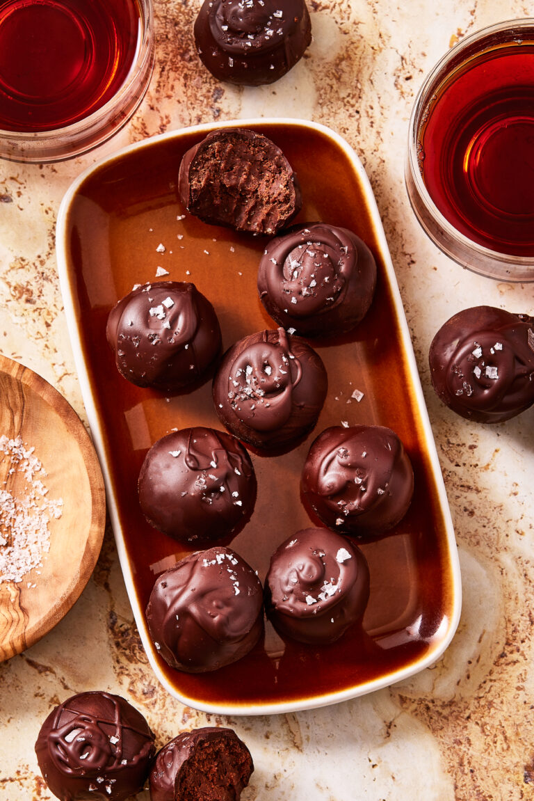 A tray of the chocolate chickpea truffles, laid out on a platter
