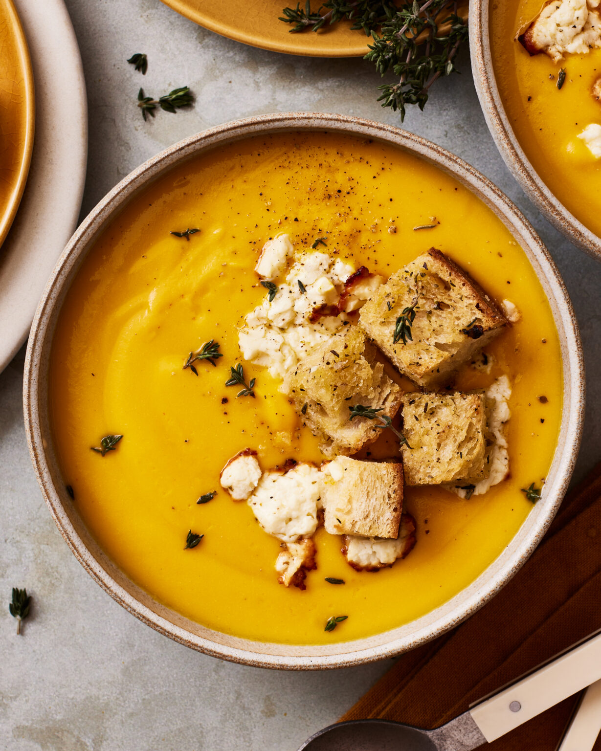 Roasted Butternut Squash Feta Soup (with Sourdough Feta Croutons) Kalejunkie
