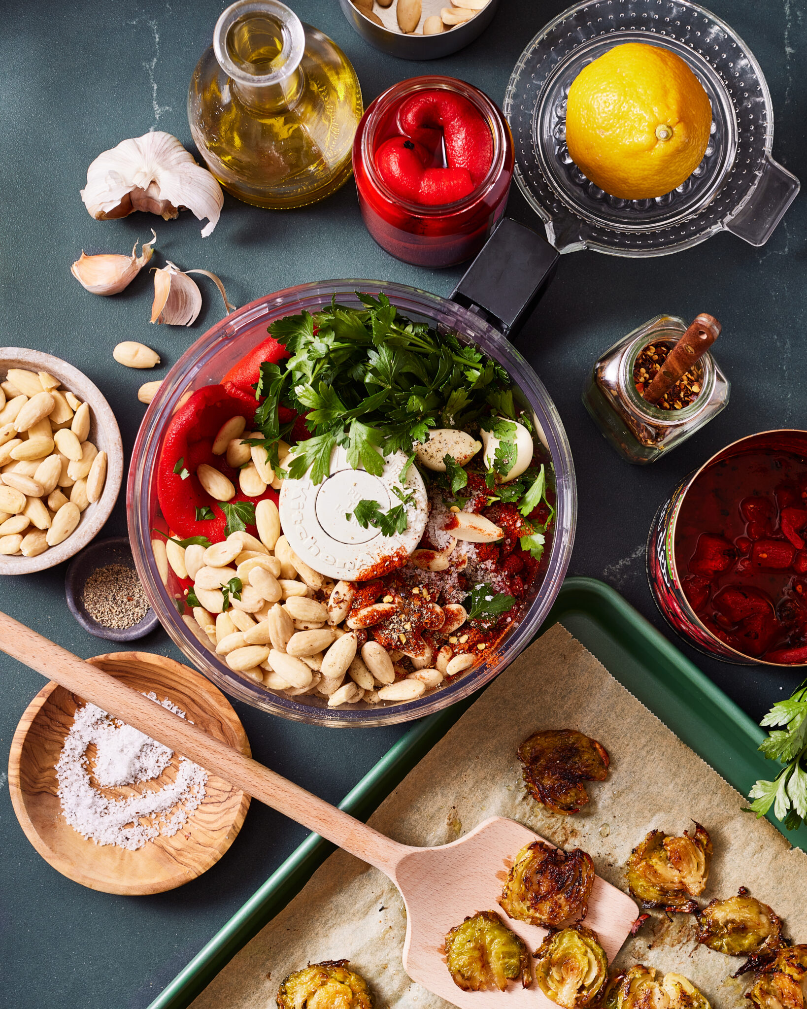 The Best Smashed Brussels Sprouts with Romesco Dipping Sauce Kalejunkie