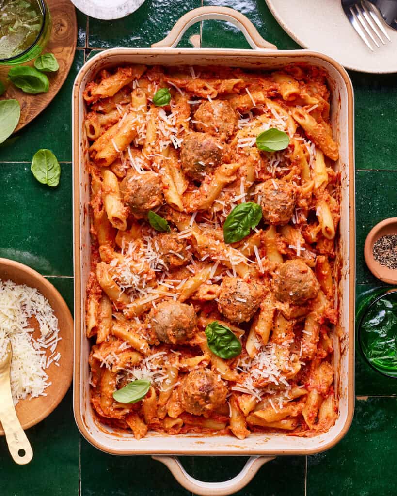 Easy Baked Penne with Meatballs Kalejunkie