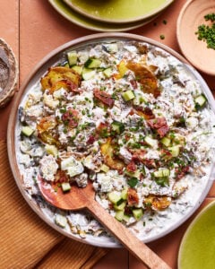 No-Mayo Crispy Smashed Potato Tzatziki Salad