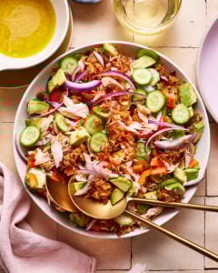 Crispy Rice Salmon Crunch Salad with Creamy Lemon-Cumin Dressing