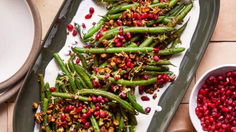 Brown Butter Green Beans with Toasted Pistachios and Lemony Whipped Feta