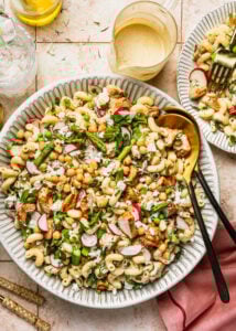 Spring Veggie & Chicken Pasta Salad with Lemon-Tahini Dressing