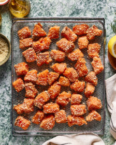 Air Fryer Crispy Salmon Bites with Lemon Dill Sauce - Kalejunkie