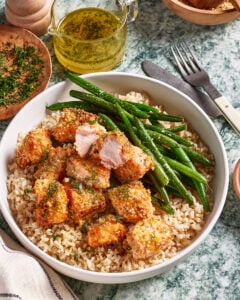 Air Fryer Crispy Salmon Bites with Lemon Dill Sauce