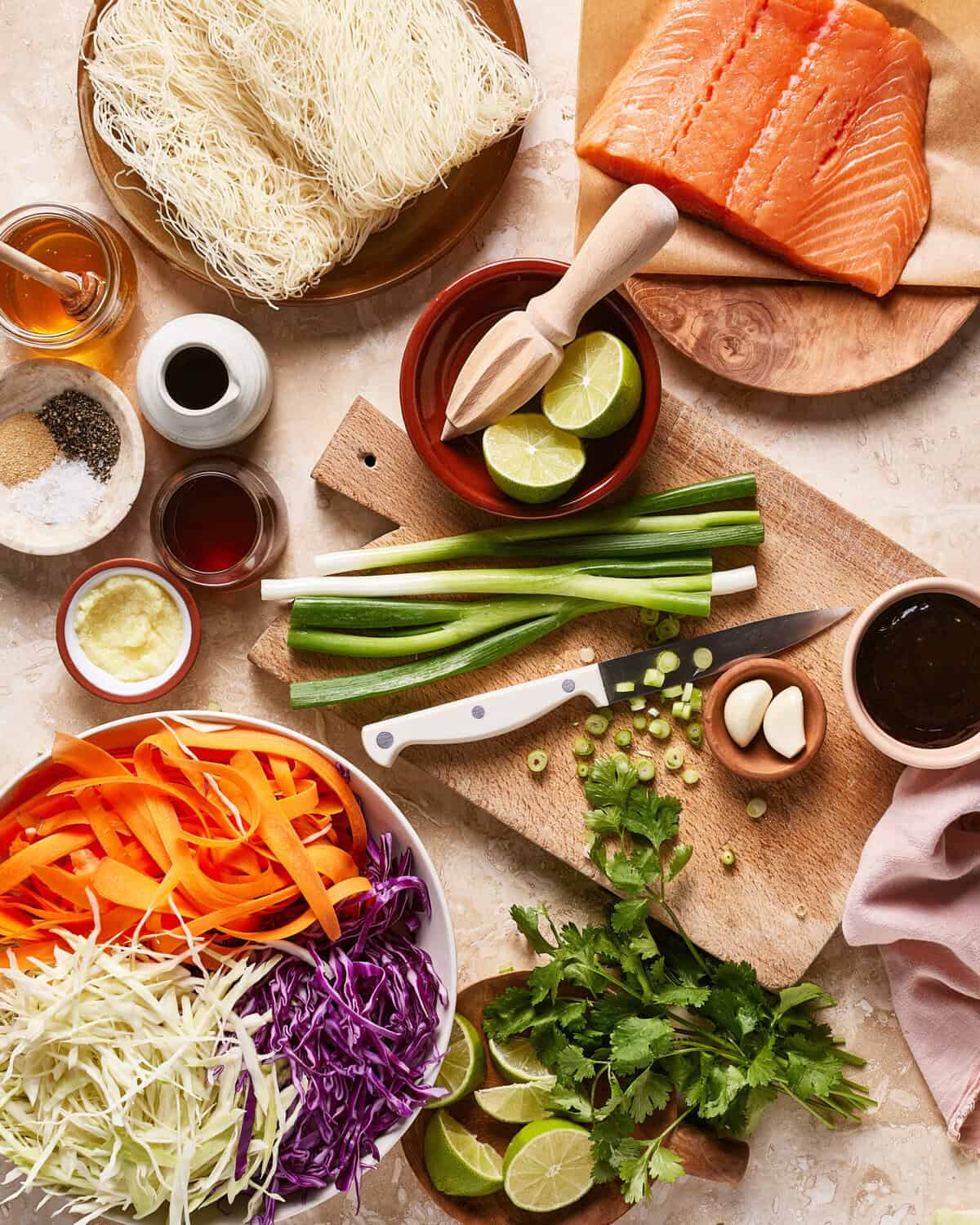 A table with food ingredients.