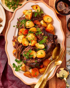 Apple Cider Braised Chuck Roast with Roasted Potatoes