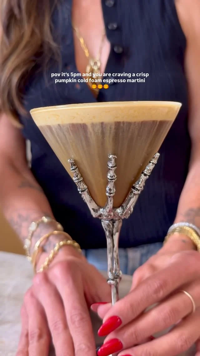 @kalejunkie PUMPKIN COLD FOAM ESPRESSO MARTINI 🍸Think creamy spiced cold foam meets crisp, cold espresso martini and you’ve got a winner! Ps—I’m team tequila > vodka in an espresso martini 🤭. You?⁣
⁣
Comment LINK or GLASSES and I will DM you the link to these gorg martini glasses! Perfect for spooky season!⁣
⁣
Makes 1 martini⁣
Cold Foam⁣
3 tb heavy cream (OR @califiafarms dairy-free heavy whip OR coconut cream -top layer in a can of coconut milk)⁣
2 tb vanilla coffee creamer (I used @nutpods)⁣
1/4 tsp pumpkin pie spice⁣
2 tb pumpkin puree⁣
1/2 tsp vanilla extract⁣
⁣
Martini⁣
1.5 oz tequila (I love my @lalospirits) or vodka⁣
1.5 oz kahlua⁣
3 shots espresso (or 1/4 cup cold brew)⁣
handful ice⁣
⁣
First, make the cold foam. In a small bowl, add the heavy cream, creamer, pumpkin pie spice, pumpkin puree, and vanilla extract. Whisk until you get a foam, about 2 minutes. Next, make your martini. In a cocktail shaker, add the tequila (or vodka), kahlua, espresso and a handful of ice cubes. Shake vigorously for about 30 seconds. Pour martini into a glass, top with cold foam and enjoy!