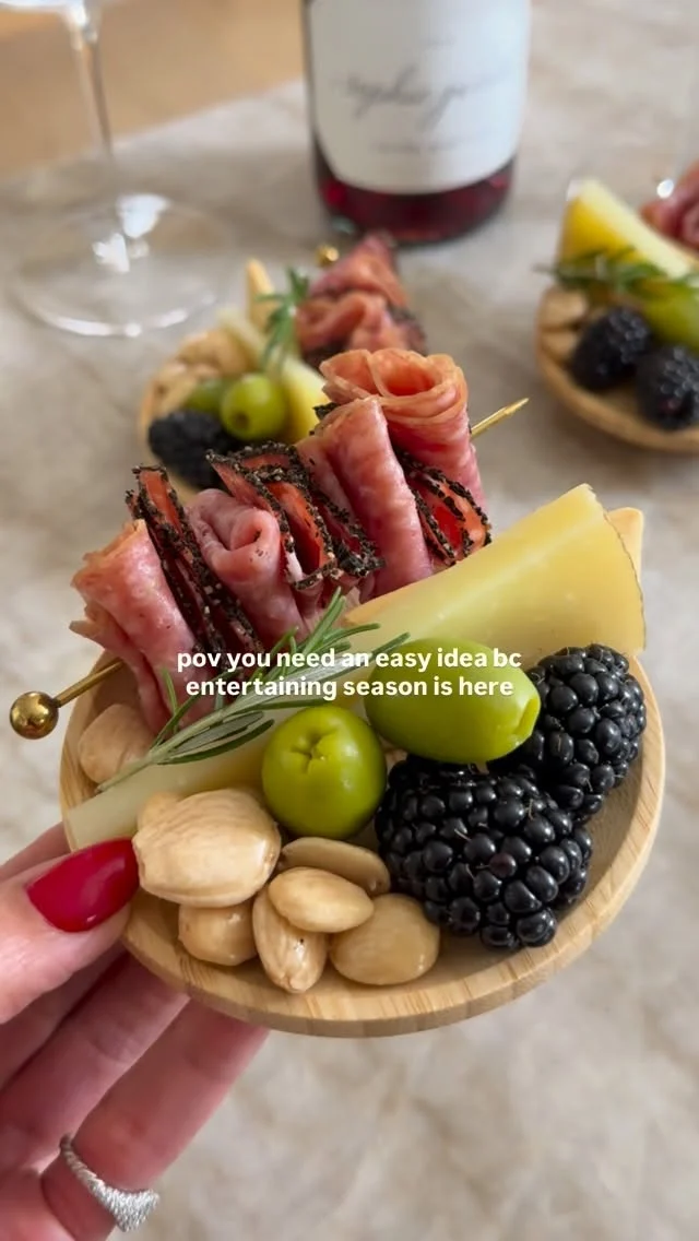@kalejunkie ✨ comment LINK for these charcuterie wine glass toppers—entertaining doesn’t need to be difficult. It should be easy and fun. These wood toppers are perfect for date night in or halloween/holiday parties. Sometimes all you need is a little bite—save a plate and get these instead. #entertaining