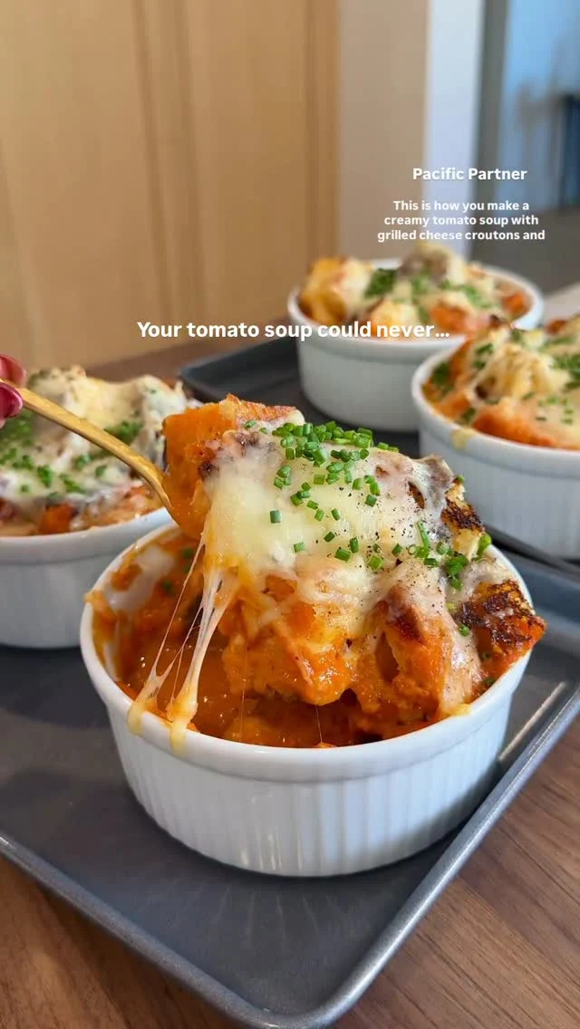 @kalejunkie one of my favorite time saving cooking hacks is taking @pacificfoods soups and elevating them with simple twists! I found the Organic Pacific Foods Creamy Tomato Soup at @costco and came home topped it with the most incredible grilled cheese sandwich croutons and gruyere cheese—all the vibes of a french onion soup vibes but made with the delicious Organic Pacific Foods Creamy Tomato Soup as the base. Get this soup on your next Costco run and come home and try this cozy meal idea 🫶🏻. #PacificPartner