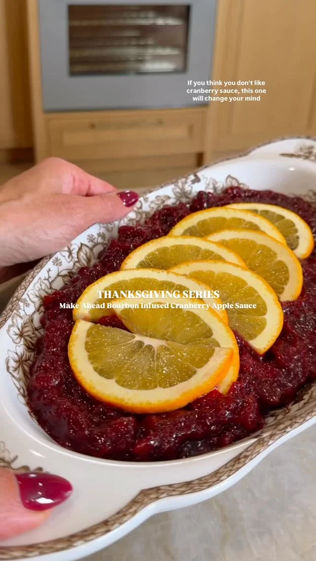 @kalejunkie MAKE-AHEAD BOURBON INFUSED CRANBERRY APPLE SAUCE, a new one this year and let me tell you—if you think you don’t like cranberry sauce, this will change your mind forever! ☺️Cranberries and apples go hand in hand, and the added bourbon that takes cranberry sauce from a boring side dish to something amazing! This one is not on the website until next week, so SAVE this post, and get the recipe here instead!⁣
⁣
Makes 16 servings ⁣
1 green apple, diced finely⁣
1 honey crisp apple, diced finely ⁣
1 large orange, zested and juiced⁣
1 large lemon, zested and juiced⁣
2 12oz bags of cranberries, rinsed well⁣
1 cup sugar⁣
1 cup water⁣
3 oz bourbon⁣
⁣
Chop your apples, and zest & juice the orange and lemon—set all of that aside. Next,⁣ add the cranberries, sugar, and water to a pot and cook over medium heat for about 7-8 minutes, or until the skins pop open. Add apple, zests, and juices and cook for about 15 minutes more, then add in the bourbon. Reduce heat to low and cook for 5 minutes more until thickened. Remove from the heat and let cool completely. The sauce will continue to thicken. Store in an airtight container in the refrigerator until ready to serve.⁣
⁣
#cranberrysauce #thanksgivingrecipes ⁣