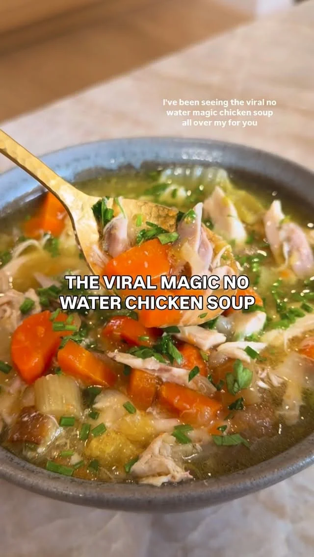 FOLLOW @kalejunkie for more! The VIRAL NO WATER CHICKEN SOUP is totally worth making! I’ve been pretty sick and the only thing that sounded good to me was chicken soup, so I decided to give it a go! My mind is actually blown. The juices from the veggies, fruits and chicken release under pressure, creating a thick, nourishing broth. Then you remove the chicken, shred it, and add it back to the pot and serve—it is total comfort food for the soul. There are different variations floating around but in mine I added Napa cabbage, carrots, celery, onion, apple, fresh finger and @betterthanbouillon. Then I added an organic chicken, more fresh ginger and salt. Cover the pot—this is critical so the moisture doesn’t release. Set on low heat for 2 1/2 hours or until the chicken is cooked through and you see the broth. Shred the chicken, add it back in and enjoy this incredibly hearty and nourishing soup. Please tag the original creator below so I can provide proper credit!

1/2 napa cabbage, roughly chopped
2 carrots, chopped
2 celery stalks, chopped
1/2 white onion, chopped
1 pink lady apple, sliced
2 inch knob ginger, sliced
2 tb @betterthanbouillon chicken bouillon
1 organic chicken

Add everything to a very large dutch oven, placing the chicken on top of the veggies. Cover and turn heat to a low simmer for 2 1/2 hours or until the chicken is cooked through. Shred the chicken, return it to the broth and enjoy!

#sickdayeats #nowaterchicken #viralrecipes #chickensoup