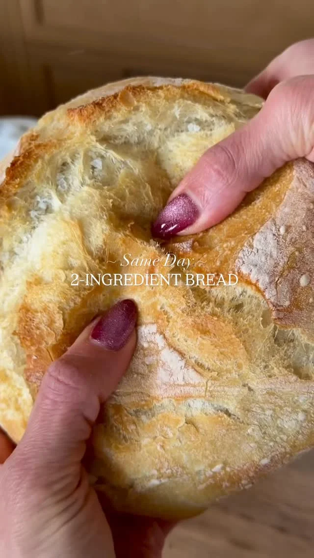 @kalejunkie 🍞 Did you know you can make your own bread with just 2 INGREDIENTS and a dutch oven, in the same day? Why yes, I tried this method and can confirm you can. Today I am showing you how to make 2-INGREDIENT DUTCH OVEN BREAD! I have made this both gluten-free using gluten-free flour and using regular flour, and they are both amazing. The regular version produces a much FLUFFIER  bread and the gf version is denser—but still delicious. Up to you which version you try, the measurements are the same for both. This bread is sturdy, toasts perfectly and is great for sandwiches, toast, and best enjoyed with good butter and flaky salt :)⁣

SAVE this post, DM it to friends, and be sure to FOLLOW me @kalejunkie for more easy recipes 🫶🏻!
⁣
Makes 1 round loaf⁣
Ingredients ⁣
1 packet (or 2 1/4 tsp) yeast⁣ (I used @fleischmannsyeast active dry yeast)
1 1/2 cups warm water⁣
2 tsp kosher salt⁣
3 cups all purpose flour⁣
⁣
Instructions ⁣
In a large bowl, whisk together the yeast and warm water. Add the flour and salt and mix until you well combined. The dough will be sticky as shown. Cover the bowl and let’s sit in a warm place for two hours to rise (I just put mine in the -unheated- oven since it’s warmer in there than in my house!). Preheat your oven to 450F. Place a covered Dutch oven inside the oven while it is preheating. Place a piece of parchment paper on the counter along with a generous amount of flour and the sticky dough. Form a ball, using more flour if needed. Score the top in an X shape. Carefully take the Dutch oven out of the oven and transfer the dough (along with parchment paper) inside and cover. Bake for 35 minutes. Remove the cover and bake for 6-8 minutes more. Remove from the oven and carefully lift the loaf out to cool. Once the bread has cooled, slice and enjoy as desired! #homemadebread #breadrecipes #dutchovenbread