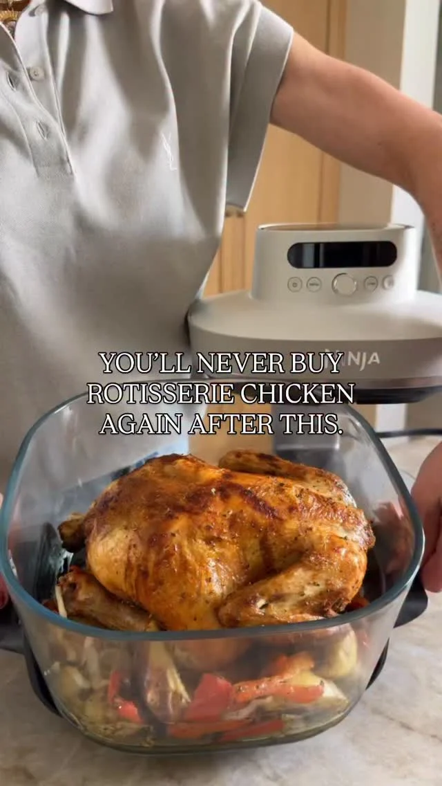 WHOLE ROASTED GREEK CHICKEN WITH LEMONY POTATOES in under one hour! Comment LINK to receive a dm for the Ninja Crispi Pro!