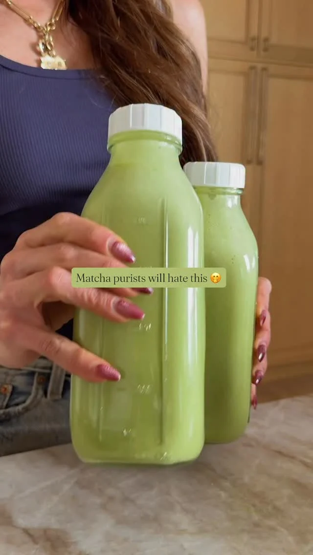 @kalejunkie HOW TO MAKE ICED MATCHA LATTES FOR THE ENTIRE WEEK 🍵 If you love matcha but hate whisking it every single time you want an iced matcha… this is for you. I blend cashews, matcha, maple syrup, vanilla, a touch of salt, and water into the creamiest matcha milk ever, store it in the fridge, and now I have iced matcha lattes ready anytime all week.⁣ Honestly one of the best little kitchen hacks I’ve made lately and I can’t wait for you to try it too 🫶🏻.⁣
⁣
If you love easy, elevated recipes and little food hacks like this, make sure to FOLLOW @kalejunkie because I share them here every week.⁣
⁣
Comment LINK or MATCHA and I’ll DM you everything I used (jars, cups, matcha, etc).⁣
⁣
Recipe makes 2 liters⁣
1.5 cups raw cashews⁣
3/4 cup matcha powder⁣
6 cups cold water⁣
3 tb maple strup⁣
1 tb vanilla extract⁣
1/2 tsp sea salt⁣
⁣
Add all of the ingredients to a high speed blender and blend for 1-2 minutes until the liquid is completely smooth. Transfer to jars, cover and store in the refrigerator for up to one week. ⁣
#matcha #matchalatte
