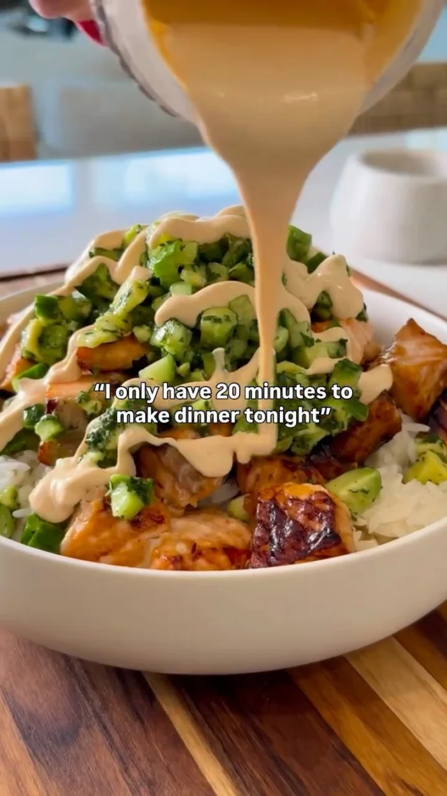 Follow me @kalejunkie and I will send you the recipe to my viral honey glazed salmon bowls! I make this at least once a week. It’s the only way I want to eat salmon from here on out. Enjoy!