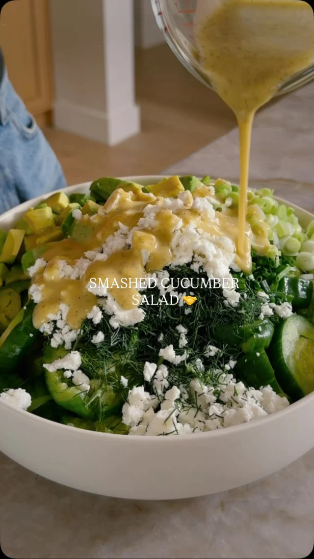 @kalejunkie SMASHED CUCUMBER SALAD 💥 this one is a total flavor explosion and perfect for serving on the 4th, but if you do that, be sure to double or triple the recipe because you’ll eat this all yourself—you have been warned! 😏⁣
⁣
SAVE this post, SHARE it with friends and be sure to FOLLOW me @kalejunkie for more easy recipes anyone can make!⁣
⁣
Makes 4 servings⁣
5 persian cucumbers, cut into 1 inch coins⁣
1 avocado, diced⁣
1/2 cup green onions, finely sliced⁣
3/4 cup feta cheese, crumbled ⁣
1/3 cup freshly dill, finely chopped⁣
1/3 cup freshly chives, finely chopped ⁣
⁣
1/4 cup extra virgin olive oil⁣
2 tb honey⁣
2 tb rice vinegar⁣
1 lemon, juiced⁣
2 tsp dijon mustard⁣
3 cloves garlic⁣
1 tsp kosher salt⁣
1/2 tsp ground black pepper⁣
⁣
First, make your dressing. Add all of the ingredients to a small blender and blend until smooth. Taste and adjusted as needed and set aside. Next, cut your cucumbers into coins and smash them. You can smash them with the bottom of a cup, but I like to use the palm of my hand. Once you have smashed all of the cucumbers, take a paper towel and press out as much moisture as you can. Transfer the cucumbers to a large bowl, then add in the rest of the salad components—avocado, green onions, feta, dill, and chives. Pour dressing on top, toss and enjoy right away. #cucumbersalads #summersalads #summerrecipes #fourthofjulyrecipes⁣
⁣