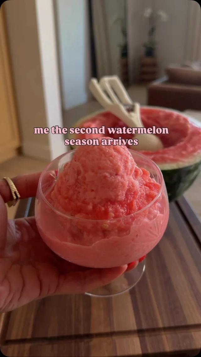 @kalejunkie I can confirm, the viral 2-ingredient watermelon ice cream does in fact work. I made it with almond milk for a dairy free option, so mine was more icy than creamy, but you can definitely use heavy cream or whole milk for a more traditional ice cream experience. This took less than 5 minutes. To make it, scoop out a tiny bit of the watermelon in the center and freeze it. Once the watermelon is frozen, add your milk of choice and stir, scraping down the sides. Would you try this? #viralfoodtrends