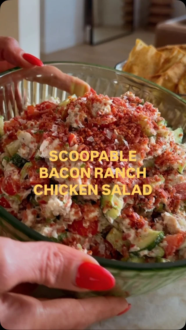@kalejunkie SCOOPABLE BACON RANCH CHICKEN SALAD 😏 I’ve created dozens of high-protein chicken salads and can confirm this one ranks as one of my all time favorites! ⁣
It’s a fantastic meal prep option that is soooo good, you’ll actually crave it day after day. No sad lunches around here!⁣
⁣
If you want more recipes like this, please FOLLOW me @kalejunkie so you don’t miss the latest drops! I also have a website where you can print recipes for free (kalejunkie.com) and more fun stuff on Substack! Lots of options 😊!⁣
⁣
Macros: 60g protein • 10g fat • 9g carbs⁣
⁣
Makes 4 servings ⁣
1 1/4 lbs grilled chicken breast (or rotisserie chicken), chopped as finely as possible⁣
3 persian cucumbers⁣
1 bunch scallions, finely chopped ⁣
1 bunch green onions, finely chopped ⁣
1 cup cherry tomatoes, halved⁣
8 slices cooked turkey bacon, finely chopped ⁣
⁣
High Protein Ranch Dressing⁣
3/4 cup fat free greek yogurt⁣
3/4 cup low fat cottage cheese⁣
2 tb ranch seasoning (I used Trader Joe’s)⁣
2 cloves garlic ⁣
1 tsp ground black pepper⁣
2-3 tb water, if needed to thin⁣
⁣
First, make the dressing. Add all of the ingredients to a blender and blend until smooth and pourable. Set aside. Next, chop the chicken and veggies and add to a large bowl. Toss well with the dressing and serve. Store in a covered container for up to four days. #macrofriendlyrecipes #highproteinrecipes