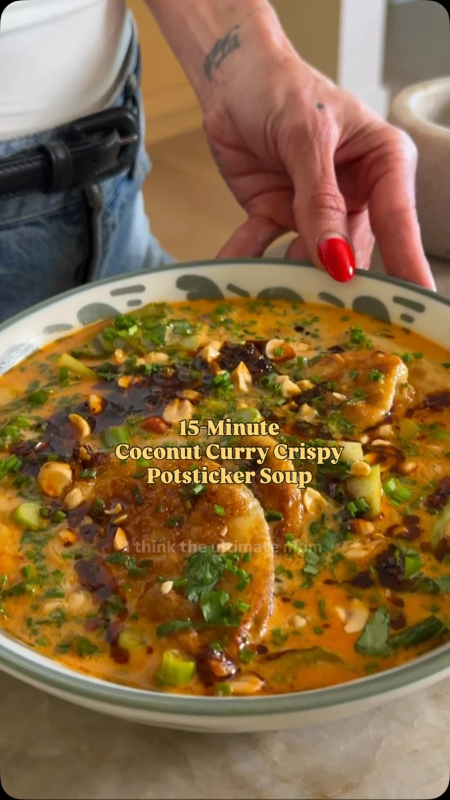 Mom hack—use @pulmuone_usa chicken potstickers to make this quick and easy Coconut Curry Crispy Potsticker Soup in T-15 minutes! On busy nights, I am always taking shortcuts to get dinner on the table. And if you are following my page, you also know that my boys are picky eaters, so I need to get creative in the kitchen most nights of the week! This meal is nourishing, comforting, and perfect for back to school :) #backtoschool #ad

Makes 4 servings 
2 packages @pulmuone_usa chicken potstickers
2 tb avocado oil
4 cloves garlic, mashed
1 tb ginger paste
4 cups chicken broth 
1 15oz can coconut milk (lite or full fat)
2 tb red curry paste (more if you like spicy!)
2 tb low sodium soy sauce 
2 tb maple syrup
2 lime, juiced 
1 tb fish sauce 
1 tb sesame oil
2 bunches bok choy, chopped

Garnishes: chives, green onions, crushed peanuts, and chili crisp

Instructions: First, make the crispy potstickers. Heat 1 tb of the avocado oil over medium heat in a medium pan. Once hot, add the potstickers. Cook according to package instructions and once they are cooked through and crispy on both sides, remove from the pan and set aside. Next, make the soup. Heat remaining avocado oil over medium heat in a large pot. Add the garlic and ginger paste and sauté for 1 minute. Pour in chicken broth and coconut milk. Add in the soy sauce, fish sauce, sesame oil, maple syrup, curry paste and lime juice. Stir until the red curry paste is dissolved, then add the bok choy. Bring to a boil and simmer for 5 minutes. Add in the cooked potstickers when ready to serve. Divide into bowls then garnish with chives, green onions, crushed peanuts and optional chili crisp. Enjoy!