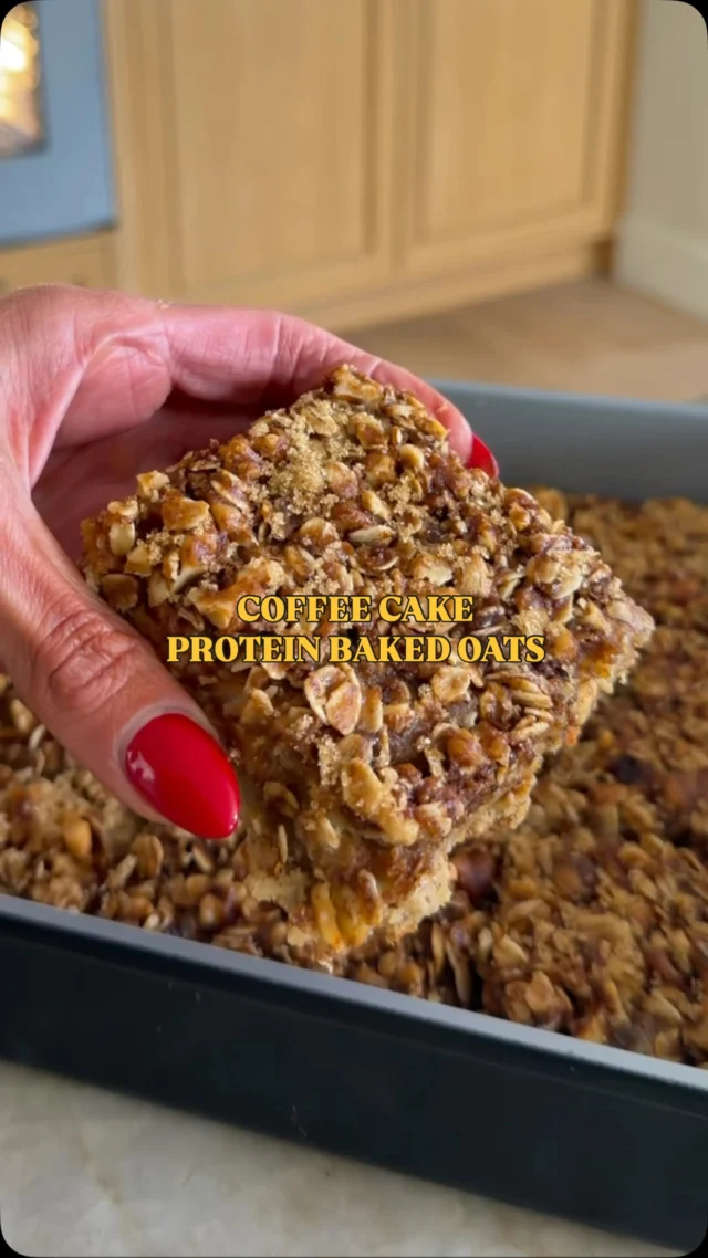 @kalejunkie Coffee Cake Protein Baked Oats! If you’re in a breakfast rut, TRY THIS. It comes together in one baking dish, the base is refined sugar free, and makes the best grab-and-go breakfast for busy mornings. I like cutting it into squares and keeping them in the fridge for the week (great for pre-workout too!⁣
⁣
Let me know if you want to see more easy breakfast ideas! 💡⁣
⁣
Makes 8 to 12 bars⁣
2 very ripe bananas⁣
1 cup quick-cook rolled oats⁣
3/4 cup oat flour⁣
1/2 teaspoon baking powder⁣
1/3 cup vanilla protein powder⁣
1 teaspoon cinnamon⁣
1/4 teaspoon nutmeg⁣
2 eggs⁣
Pinch of sea salt⁣
1 cup almond milk⁣
1/4 cup maple syrup⁣
2 teaspoons vanilla extract⁣
⁣
Crumble Topping:⁣
1/3 cup raw walnuts, chopped⁣
3/4 cup quick-cook rolled oats⁣
1/4 cup coconut sugar⁣
1/2 teaspoon cinnamon⁣
1 tablespoon gluten-free flour⁣
1/4 cup coconut oil, melted⁣
⁣
Optional Icing:⁣
1/3 cup powdered sugar⁣
1 1/2 tablespoons almond milk⁣
1 teaspoon vanilla extract⁣
⁣
Preheat the oven to 350°F. Lightly grease an 8x8-inch baking dish. Add the bananas directly to the baking dish and mash until smooth (I did it on a plate in this video because I find bananas easier to mash on a flat plate, but either work great!). Add the oats, oat flour, baking powder, protein powder, cinnamon, nutmeg, eggs, salt, almond milk, maple syrup, and vanilla. Stir until everything is well combined. To make the crumble topping, add the walnuts, oats, coconut sugar, cinnamon, flour, and melted coconut oil to a small bowl and stir until combined. Sprinkle evenly over the top. Cover the baking dish with foil and bake for 15 minutes. Remove the foil and bake for another 15 minutes, or until the center is set. If making the icing, whisk together the powdered sugar, almond milk, and vanilla until smooth. Drizzle over the cooled bars, cut into squares, and enjoy! Cover the pan with foil and store in the fridge for up to one week. #mealprep #mealprepideas