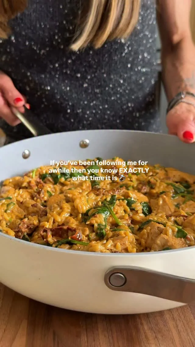 @kalejunkie my VIRAL MARRY ME CHICKEN ORZO is back because it is one of my fav recipes (ever). Thousands of you have made this and love it too!⁣ The whole meal comes together in ~20 minutes and the best selling point is that there’s almost no chopping involved! You can also make it gluten-free, dairy-free, and customize it to your liking (see the notes below).⁣
⁣
SAVE this post, SHARE with friends and be sure to FOLLOW me @kalejunkie for more easy, delicious recipes like this!⁣
⁣
Makes 4-6 servings ⁣
1 1/2 lbs boneless, skinless chicken breast, cubed⁣
2 tb olive oil ⁣
4-5 cloves garlic, mashed⁣
¾ cup sun-dried tomatoes, packed in oil and drained⁣
2 tsp italian seasoning⁣
2 tsp paprika ⁣
½ tsp salt⁣
1 tsp black pepper⁣
1 cup uncooked orzo⁣
2 3/4 cups chicken broth⁣
¾ cup heavy cream or full fat coconut milk⁣
2 handfuls fresh spinach ⁣
¾ cup parmesan cheese, freshly grated⁣
⁣
Pat chicken dry and cut into bite sized cubes. Heat a large non-stick skillet on the stove over medium heat. Add the olive oil. Once hot, add in the chicken and cook for 2-3 minutes, until the edges start to cook. Then, add in the sun-dried tomatoes, garlic, italian seasoning, paprika, sea salt, and black pepper, and cook for 3-4 more minutes. Then, add in the orzo and broth and stir well. Reduce the heat to medium, then cover the pan and allow it to cook for 12 minutes. Remove the cover every few minutes and stir, to ensure that the orzo doesn’t stick to the bottom of the pan. Once the orzo is cooked through, add in the heavy cream/coconut milk and spinach and stir until the spinach is wilted. Finally, add in the freshly-grated parmesan cheese and stir one last time. If yours is a bit liquidy, DO NOT WORRY! The orzo will soak it up bc pasta absorbs—give it 5 min and you’ll see!⁣
⁣
Notes: if using gluten-free orzo, reduce chicken broth amount to 2 cups. For dairy-free, use the coconut milk instead of heavy cream and omit the parmesan cheese or use a vegan parm. ⁣
⁣
#marrymechicken #marrymechickenorzo #viralrecipes