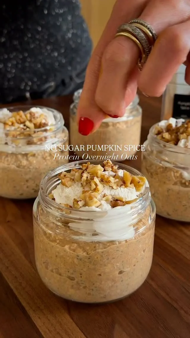 @kalejunkie PUMPKIN PROTEIN OVERNIGHT OATS, sugar-free! This is how I make breakfast for the week and today the pumpkin spice @pocayourworld sugar-free syrups dropped, so I’m using that in place of maple syrup. To know me is to know I love all the POCA syrups—finally no more nasty sugar-free syrups for your coffees, matcha and in your food! These are sugar free, contain 3g fiber, and no stevia!⁣
⁣
Comment LINK and I’ll send you the link to the POCA packets and cute jars so you can make this yourself!⁣
⁣
Makes 4 servings⁣
2 cups quick cook oats ⁣
1/4 cup chia seeds⁣
3/4 cup pumpkin puree⁣
2 cups almond milk (or milk of choice)⁣
1/2 cup protein powder of choice⁣
2 cups fat free greek yogurt ⁣
1/4 cup maple syrup (or 2 packets @pocayourworld pumpkin spice syrup)⁣
2 tb pumpkin pie spice⁣
1 tb vanilla extract⁣
Optional topping: soy delicious coco whip⁣
⁣
Pumpkin spice coffee creamer⁣
1 cup dairy-free half & half (or regular half & half)⁣
1/2 cup pumpkin puree⁣
1 tsp pumpkin pie spice⁣
1 tsp vanilla extract⁣
1/4 cup maple syrup (or 1-2 packets @pocayourworld pumpkin spice syrup)⁣
⁣
To make the overnight oats, add all of the ingredients listed above to a large bowl and stir until fully incorporated. I like to taste it and see if I want to add more pumpkin spice etc. Divide the mixture between 4 jars. If adding the coco whip, add a scoop on top of each. Cover jar and store in the fridge overnight or for at least 3 hours. Enjoy!⁣
⁣
To make the creamer, add all the ingredients to a blender and blend until smooth. Pour into your coffee drinks and enjoy. Store leftover creamer in a jar in the fridge for up to one week. ⁣
⁣#overnightoats #proteinrecipes #pumpkinrecipes