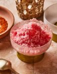 A bowl of the viral tiktok shaved ice, sitting on a countertop